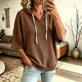thumbnail image 2 of Bigetiay Hoodie Women Relaxed Fit Short Sleeve Hooded Sweatshirt for Summer V Neck Pullover Top Women Sweatshirt Coffee Hoodie Women, Size S, 2 of 5