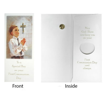 Club Pack of 24 Boy First Communion Day Gift Card & Cross Pin #40118
