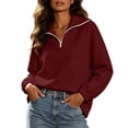 thumbnail image 6 of ClodeEU Women's Half Zip Stand Collar Long Sleeve Sweatshirt,Casual Loose Solid Pullover Top Wine,Women's Plus L, 6 of 8
