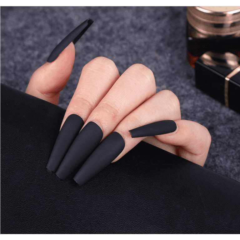 24pcs Extra Long Fake Nails White and Black Matte Ballerina Long