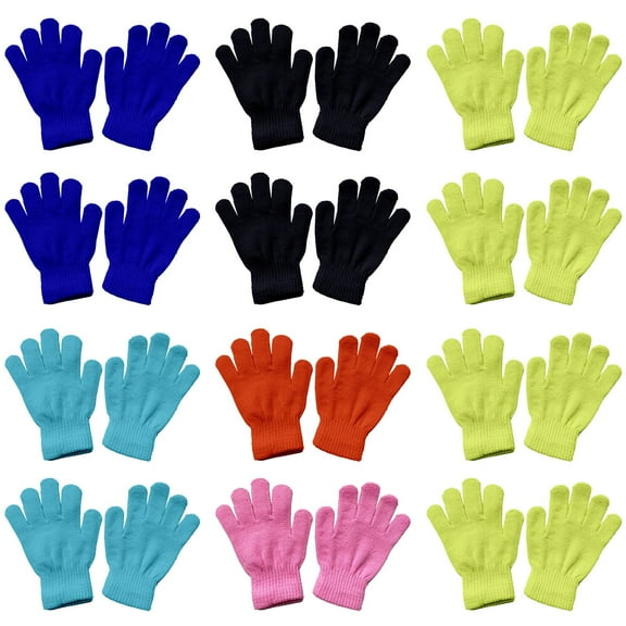 GEZHEN Children's Gloves 12 Pairs Winter Gloves for Kids Stretchy Warm Bulk Pack Boys Girls Children