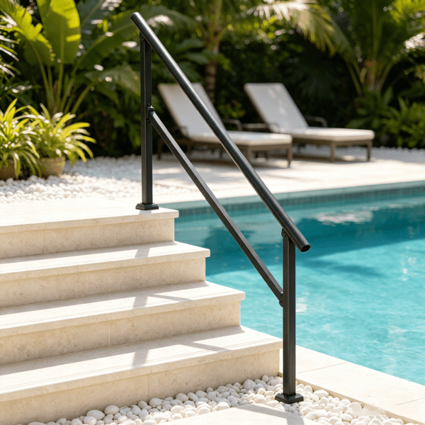 5-Step Stair Handrail Kit, Transitional Black Square Tube Design with Installation Hardware, for Outdoor Steps, Porch & Deck