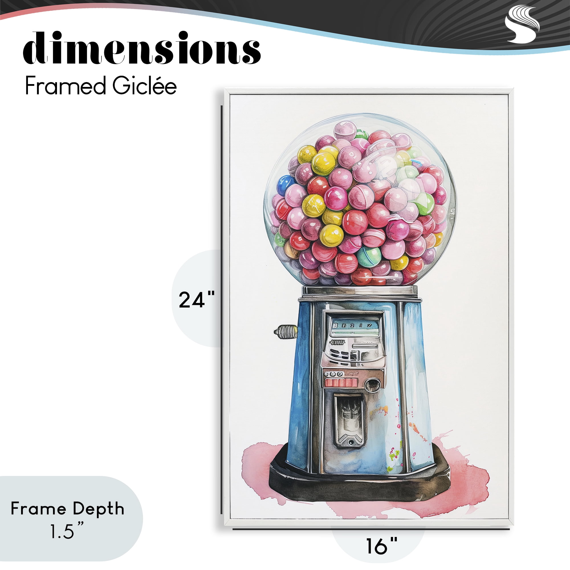 Stupell Industries Retro Gumball Machine White Framed Giclee Art, design by Ray Powers