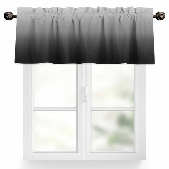 Gray Black Valances for Windows, 54 x 18in, Gradient Rod Pocket Kitchen Valance Curtain Light Filtering Window Treatments for Living Room Bedroom, 1 Panel