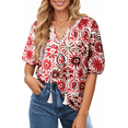 thumbnail image 4 of UVN Summer Tops for Women Short Sleeve V Neck Boho Casual Blouses Ladies Floral Print Tie Front Flowy Shirts, 4 of 9