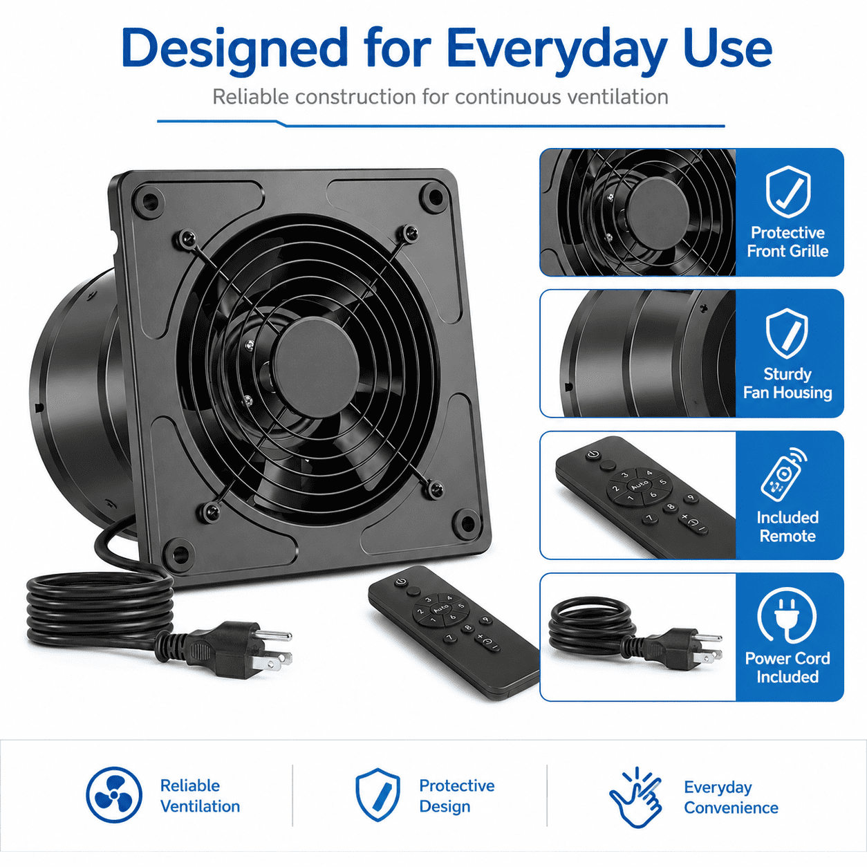 AIDEL 6 Inch Kitchen Exhaust Fan with Remote Control, 9-Speed EC Motor Inline Ventilation Fan with Timer, Low Noise Air Extractor for Kitchen, Bathroom, Attic and Indoor Venting