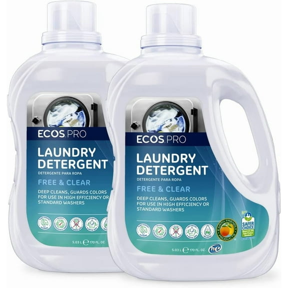 ECOS PRO Liquid Laundry Detergent 2 Ct, Free & Clear, Concentrated & Ideal for Commercial & Industrial Use, Unscented, PL9371/02, 170 fl oz (Pack of 2)