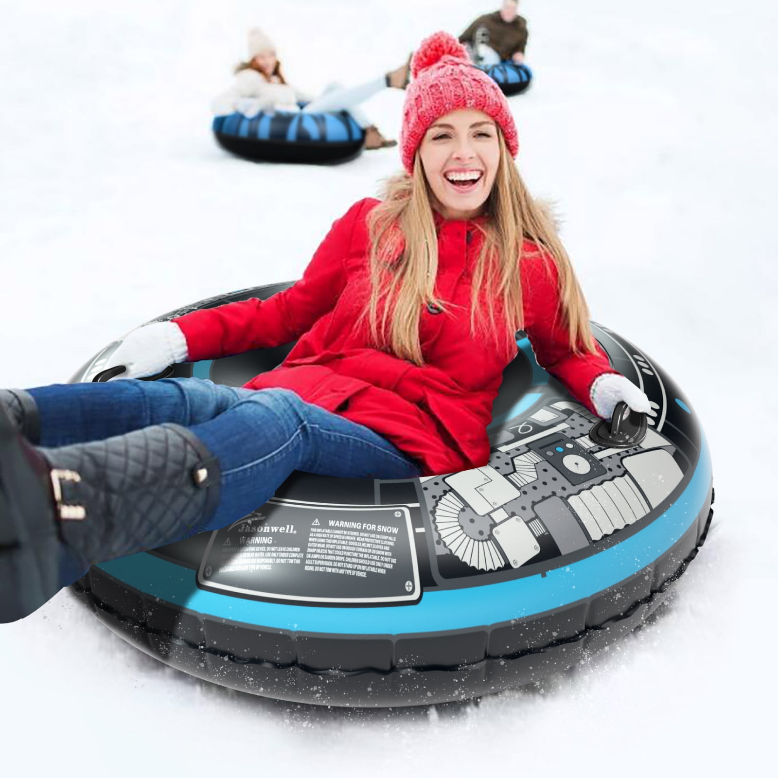 Heavy Duty Winter Toys for Outdoor Sledding Snow Tube Sports with Handles Snow Tube 47 in Inflatable Snow Sled Toboggan Snow Toys for Kids and Adults 