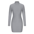 thumbnail image 4 of Blczomt Plain Womens Dresses 2025 Long Sleeve Gray Party Mini Bodycon Mock Neck Formal Dressy Dress, 4 of 9