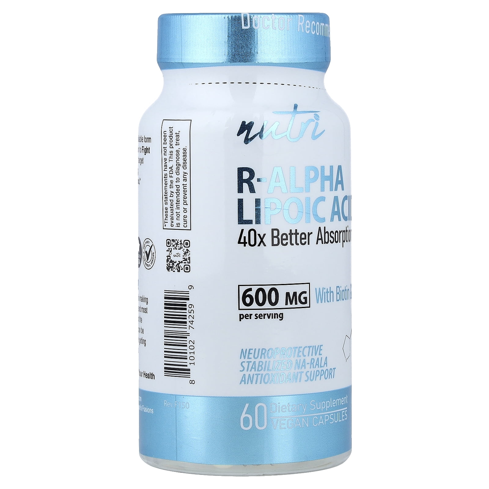 Nutri R-Alpha Lipoic Acid+ With Biotin & MCT, 60 Vegan Capsules