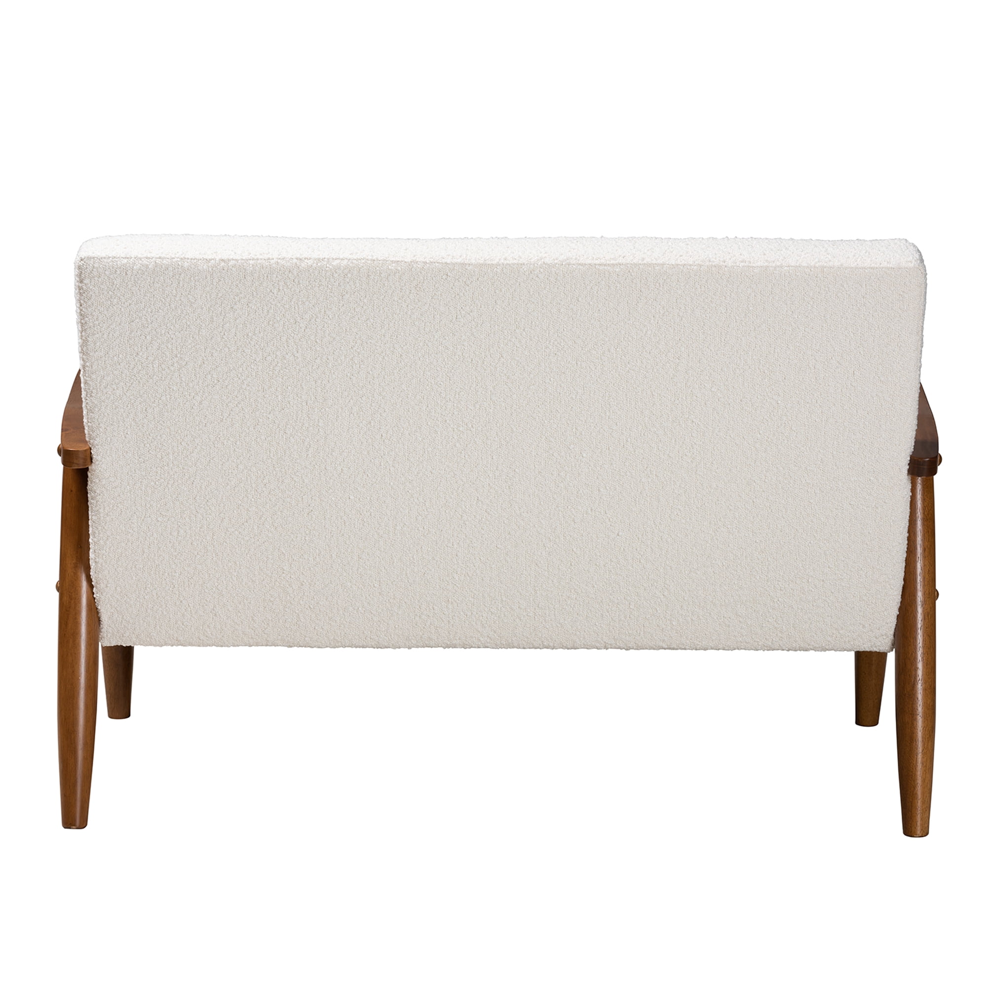Baxton Studio Stratton Mid-Century Modern Cream Boucle Fabric and Walnut Brown Finished Wood Loveseat