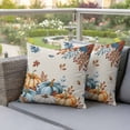 thumbnail image 4 of Harvest Pumpkin Pillow Covers 2 Pack Thanksgiving Fall Orange Blue Leaves Linen Texture Pillowcase Waterproof Outdoor Throw Pillow Cover for Patio Garden Square Cushion 18”x18”, 4 of 9
