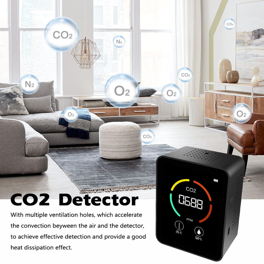 CO2 Monitor,Rechargeable 3 in 1 Carbon Dioxide Detector Temperature Humidity Air Quality Monitor Meter Suitable for Bedroom Office,White 