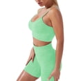 thumbnail image 6 of FYMNSI 3 Piece Summer Outfits Short Sets for Women Seamless Workout Sweat Suits Athletic Crop Top Sport Bra with Biker Shorts S Green, 6 of 7
