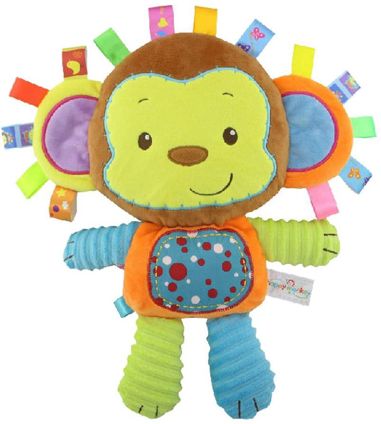 Amerteer Baby Tags Toy, Monkey/Tlephant Taggie Security Blanket Elephant Stuffed Toy, Baby Plush Sensory Tag Toy with Ribbons & Rattle,Baby Gifts for Newborns,Infant