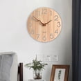 thumbnail image 4 of Reloj de pared digital grande de madera, redondo y silencioso, de 12 pulgadas y con pilas. Con hojas, 4 of 7
