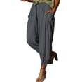 thumbnail image 3 of QAFOPEH Women Mid Waist Pocket Irregular Hem Solid Color Lantern Pants, 3 of 5