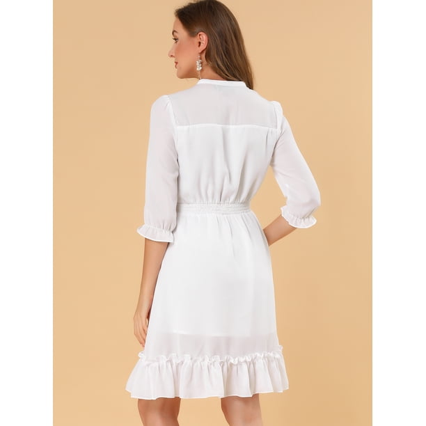 Vestido Midi Estampado Floral Allegra K Otón Abajo De Solapa Vintage Para Mujeres Púrpura L | En Línea