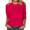 thumbnail image 2 of Htigea Women's Casual 3/4 Sleeve T-Shirts Round Neck Tunic Tops Basic Tees Blouses Loose Fit Pullover Sale Hot Pink,S, 2 of 6