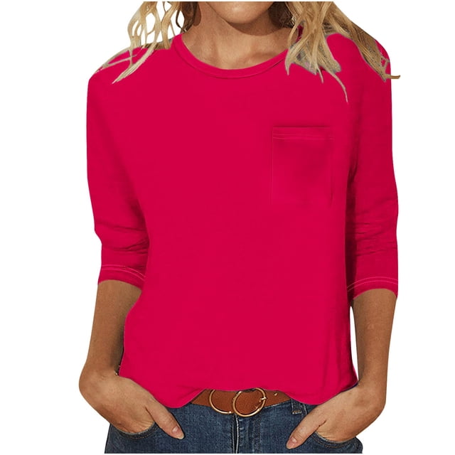 Diufon Womens Tops Soft Comfy 3/4 Sleeve Button V Neck Tunic Top Summer Casual Loose Solid Color Basic Shirts