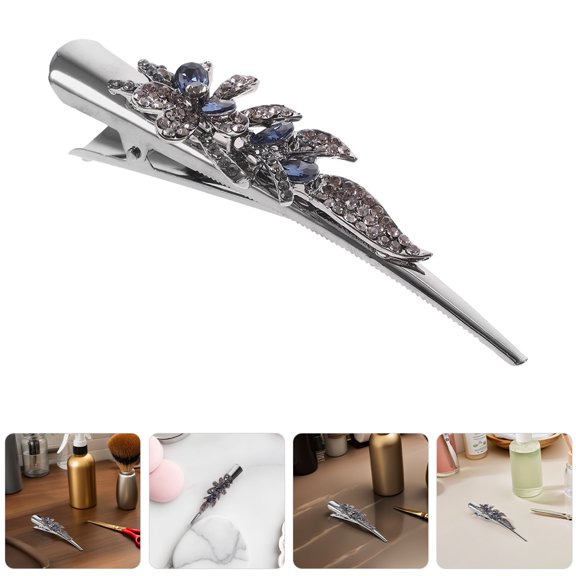 COMPUKAS 3Pcs Vintage Style Metal Hair Clips Silver with Rhinestone Embellishment for Decorative Use