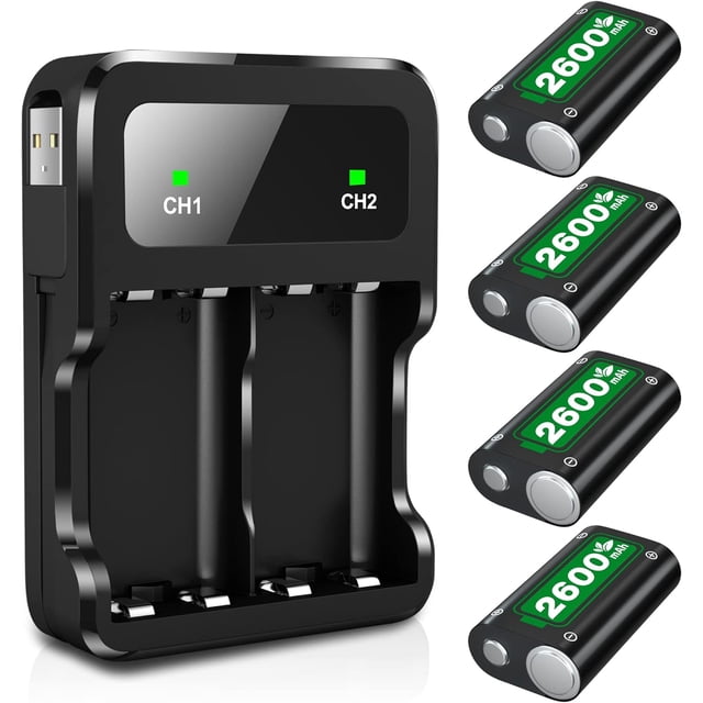 Baterías Recargables 4x2600mAh para Xbox Series X/S y One S/X con Estación de Carga Rápida - Paquete de Batería para Control Xbox