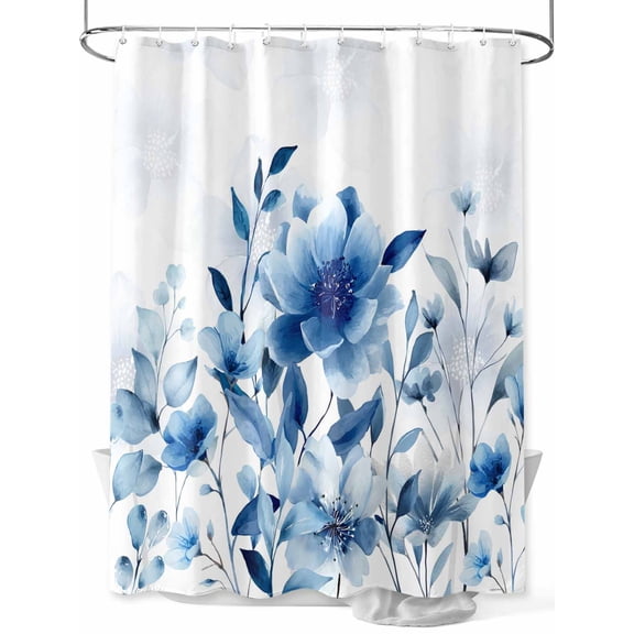 nqOlkjepod Blue Ombre Floral Shower Curtain, Waterproof Shower Curtains for Bathroom, Spring Elegant Flowers Watercolor Washable Fabric Bathtub Curtain Set Bath Decor with 12 Hooks Stall 36"x72"