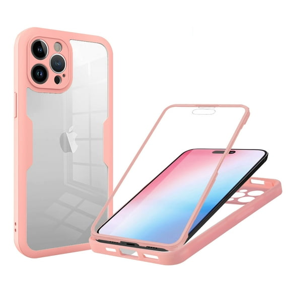 Cowithday for iPhone 13 Pro Case with Built-in Screen Protector, Clear Shockproof Slim Full Body Protection Soft TPU Bumper Dual Layer Rugged Case Cover for iPhone 13 Pro, Pink
