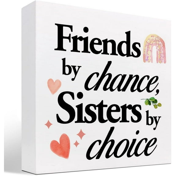 Zomyto 5x5 Inch Friends by Chance Sisters by Choice Wooden Box Sign Desk Decor,Inspirational Friendship Wooden Box Plaque Sign Desk Decor