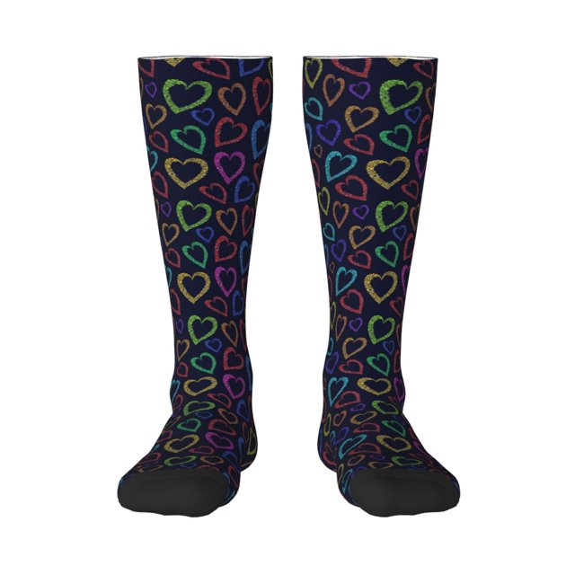 Gaeub Chaussettes Design Imprimé Cœurs Colorés Chaussettes Hautes Extensibles pour Hommes Femmes Adolescents, Chaussettes de Softball Soccer pour Randonnée, Sport