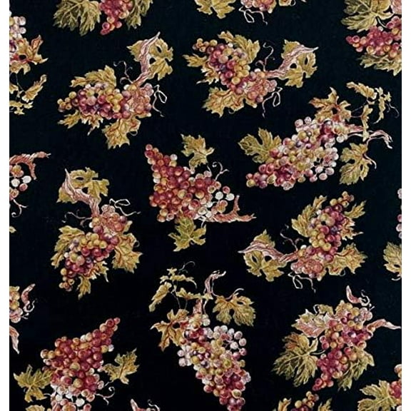 Timeless Treasures Wine Grapes On Black 100% Cotton Fabric sold by the yard