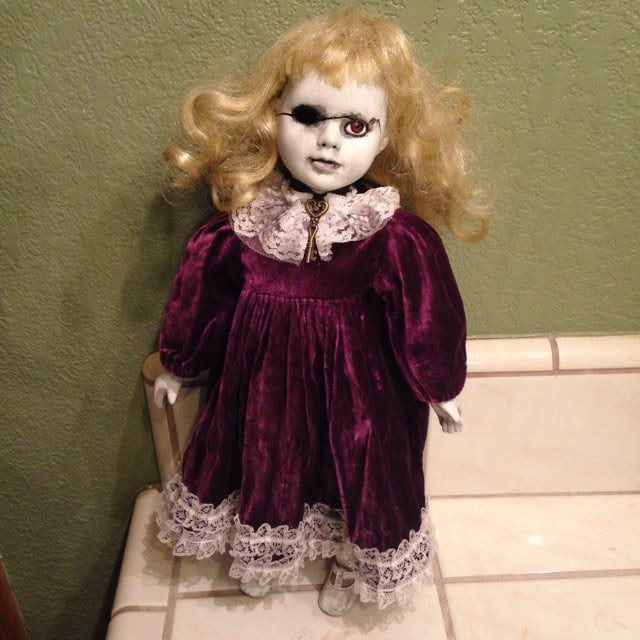 Purple Velvet Dress Old Key Horror Doll 
