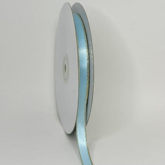 JenlyFavors 3/8" Double Face Satin Ribbon with Gold Edge Pastel Blue 50 Yards