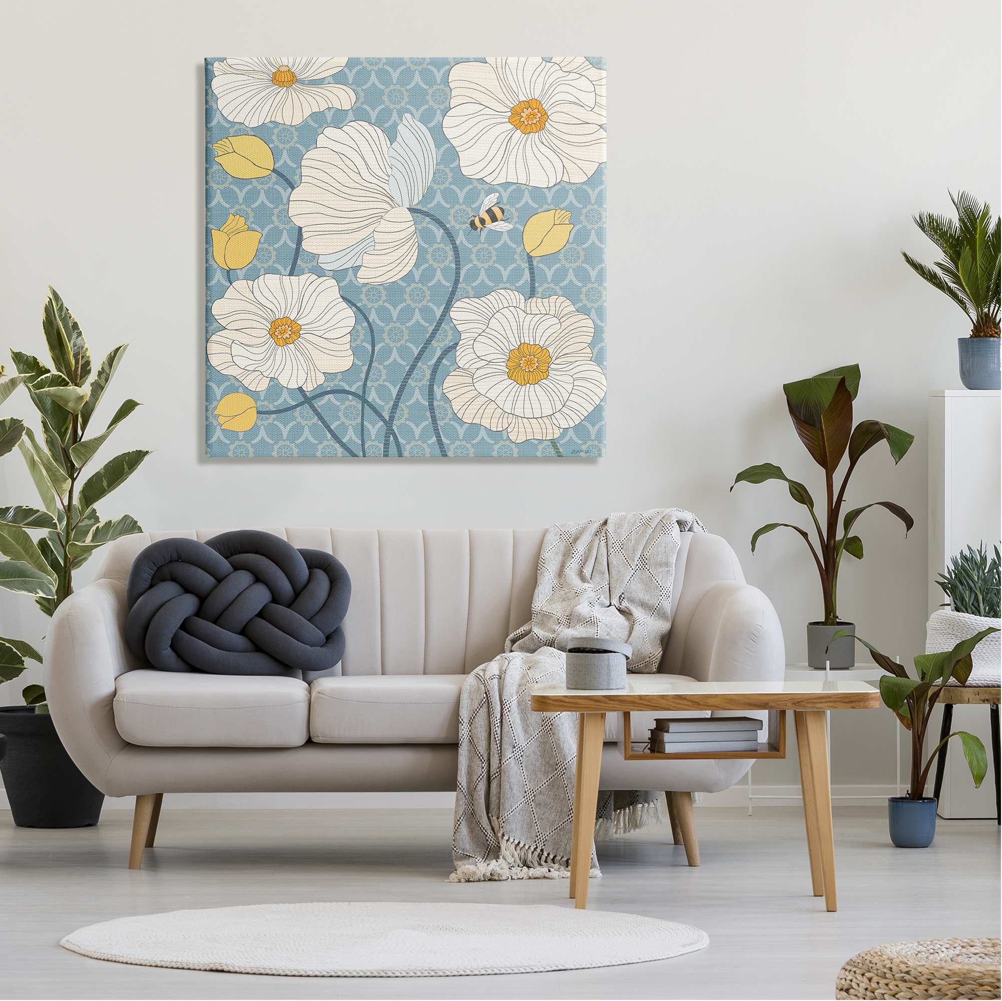 Stupell Industries Poppies with Trellis Pattern Botanical & Floral Painting Gallery Wrapped Canvas Art Print Wall Art, 36 x 36