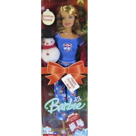 Christmas Morning Barbie Doll with Plush Miniature Snowman 2005 Mattel G8541