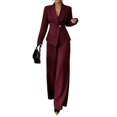 thumbnail image 3 of Women'S Elegant 2-Piece Outfit, Long Sleeve Blazer & Straight-Leg Pants Set Wine Red M, 3 of 8
