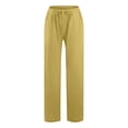 thumbnail image 4 of oiangi Boho Pants for Women Summer Cotton Linen Trousers Drawstring Elastic Waist Beach Pant with Pockets Gold XL, 4 of 5