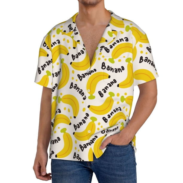 Fotbe Banana Fruit Camisa Estampada de Manga Corta para Hombre, Casual de Verano, Estilo Playero, Sin Arrugas-Medium