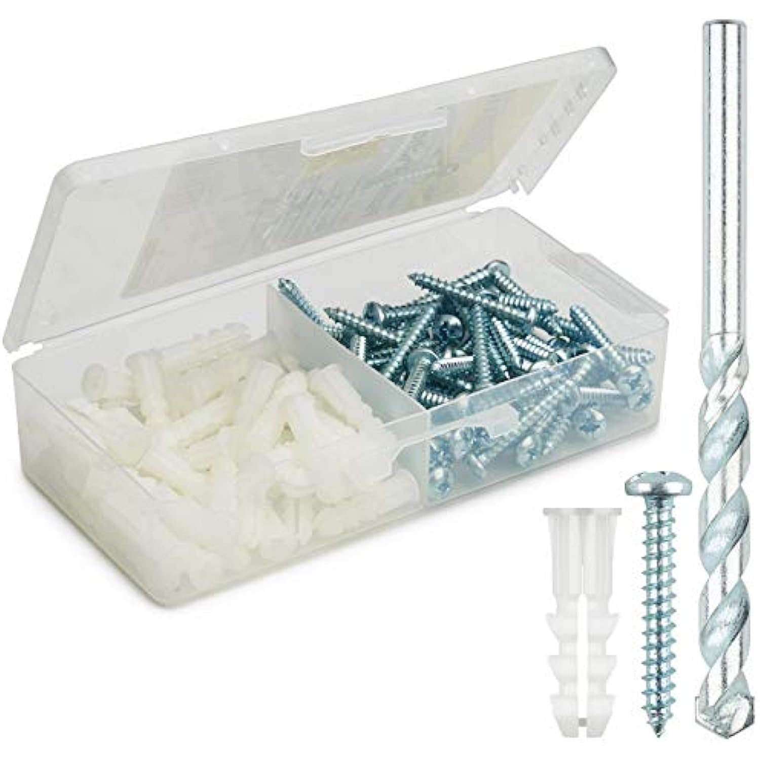 Ribbed Plastic Drywall Anchor Kit with Screws and Masonry Drill Bit, 14