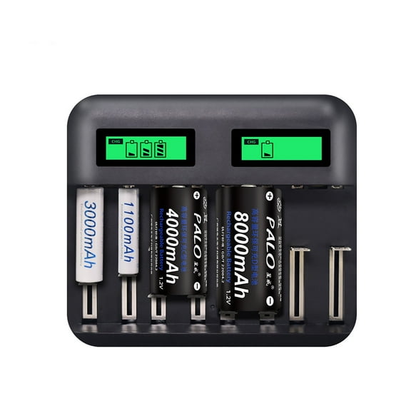 8 Bay LCD Universal Battery Charger, Rechargeable Ni-MH Ni-CD AA AAA Household Batteries with 2A USB Port, Fast Battery Charger