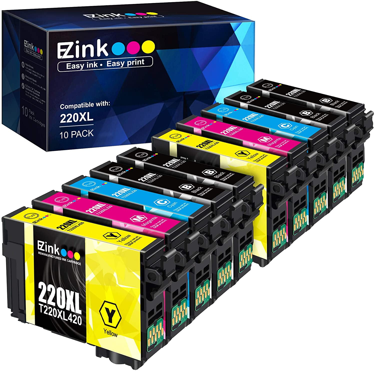 for XP-320 XP 420 XP-424 WF-2630 WF-2650 WF2660 WF-2750 WF-2760 T220XL220 Cyan T220XL320 Magenta T220XL420 Yellow 3-Pack LD Products Remanufactured Replacement for Epson 220XL Ink Cartridges 220 XL 