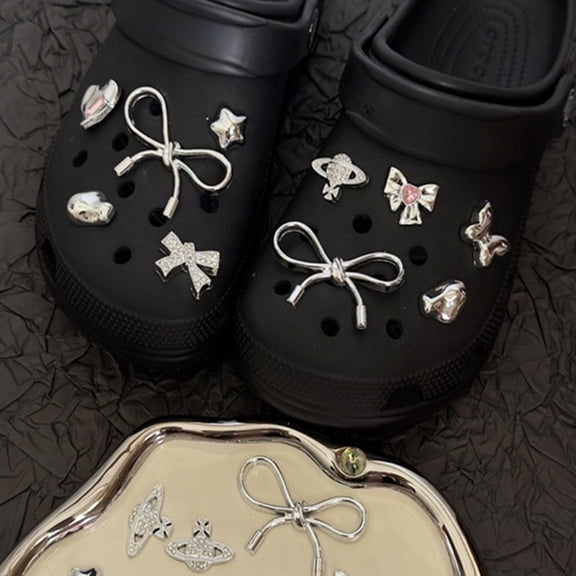 Pink Diamond Shoe Buckles 3D Detachable Bow Charms for DIY Decoration