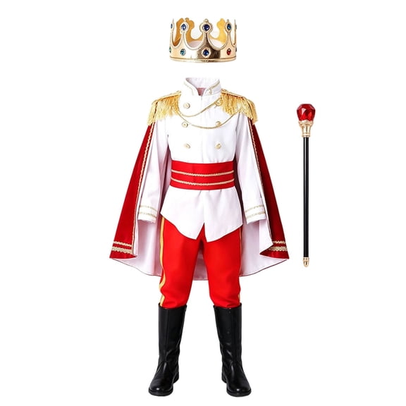 YunPes Boys Halloween Role Play Outfits Medieval Royal Prince Clothing Sets with Crown & Scepter Kids Dress-Up Fun Party Wear