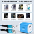 thumbnail image 3 of KIGPOZI USB Wall Charger, 3 Pack Type C Charger with 10FT Type C Cable Cord USB C Charging Cable USB A to Usb C Cable, Android Charger USB Charging Block USB Brick USB Plug Adapter[Blue], 3 of 9