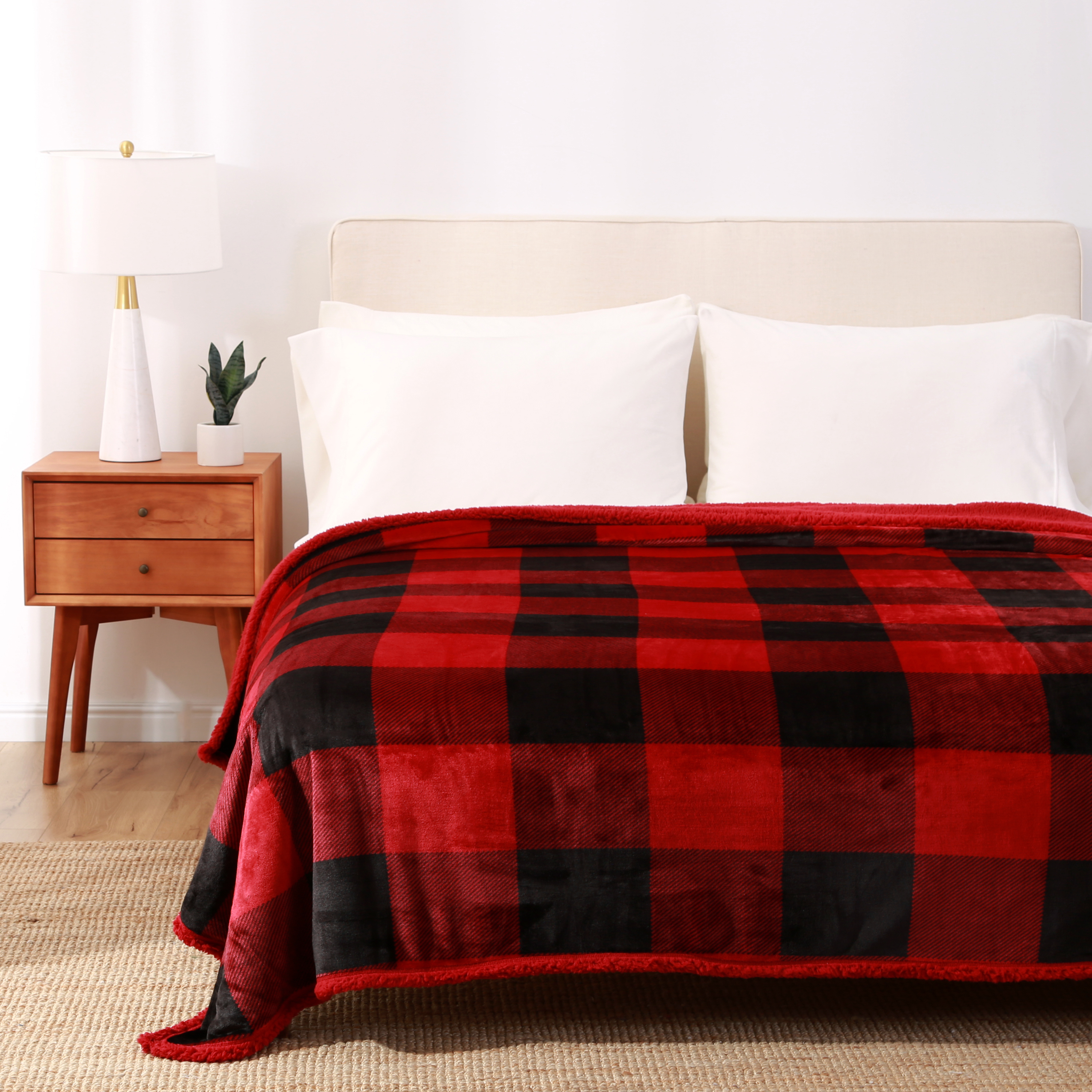 Better Homes & Gardens Nordic Ultra Plush Reversible Bed Blanket, Red Buffalo Plaid, Full/Queen, 100% Polyester