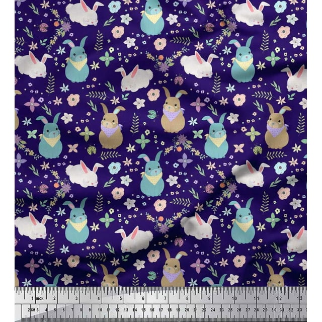 Soimoi Moss Tissu Georgette Floral et Rabbit Tissu Imprimé pour Enfants au Mètre 42 Pouces de Large