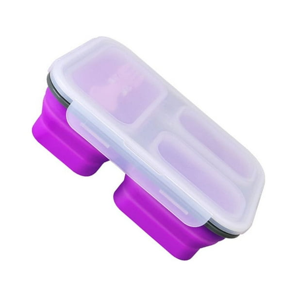 Billuyoard Fiambrera de silicona con 3 compartimentos, plegable, portátil, para oficina, Camping, Picnic, comida, sándwich, contenedor, fiambrera Mostrada Púrpura Billuyoard HA065336-05