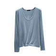 thumbnail image 3 of Feancey Plus Size Long Sleeve Tops for Women Modal Soft Undershirts Crewneck Casual Pullover Solid Color Loose Basic Tees Light Blue 5XL, 3 of 6