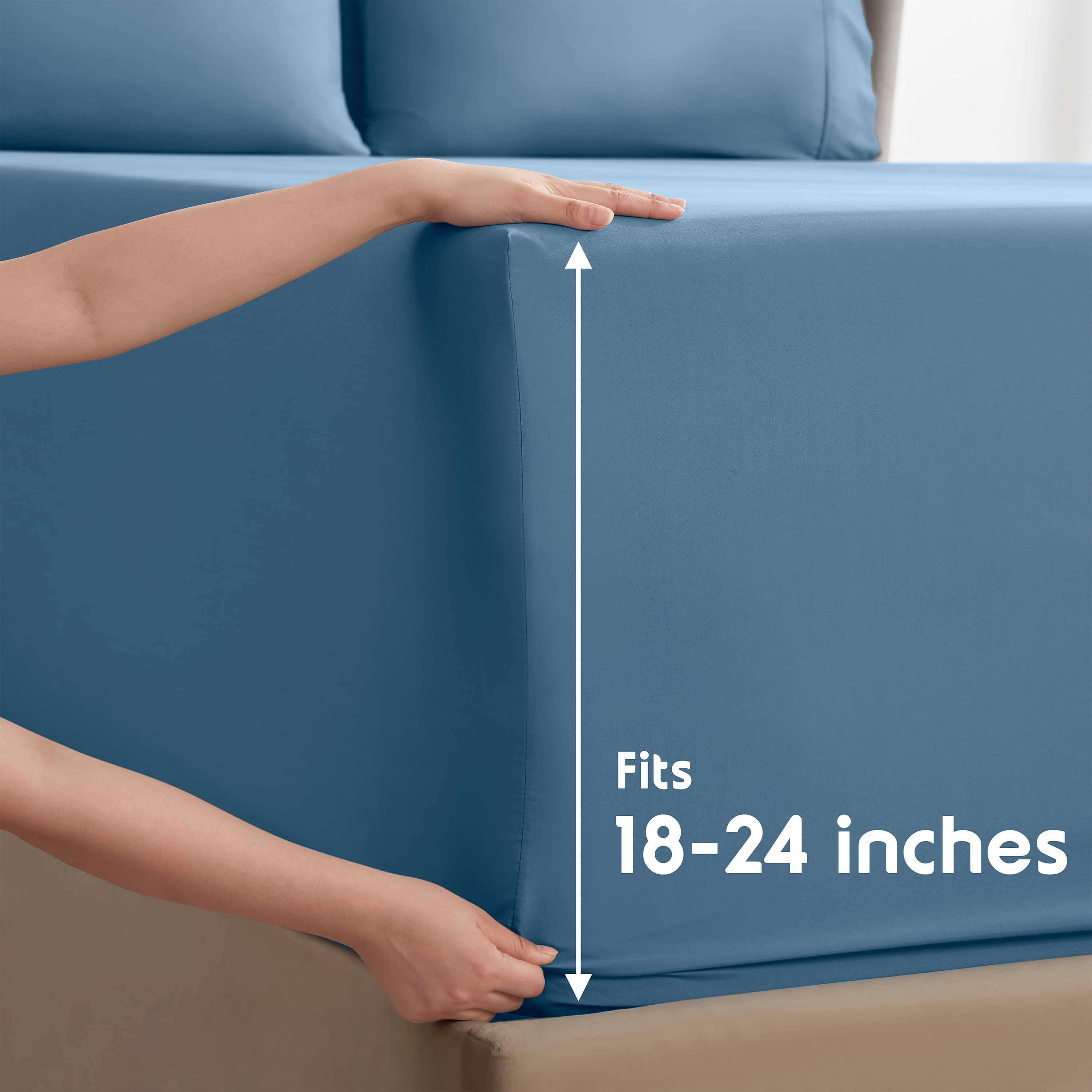 LammaLoe Extra Deep Pocket California King Sheets Set, 4 Piece, Fits 18"-24" Mattress, Breathable & Extra Soft Bed Sheets, Blue Heaven