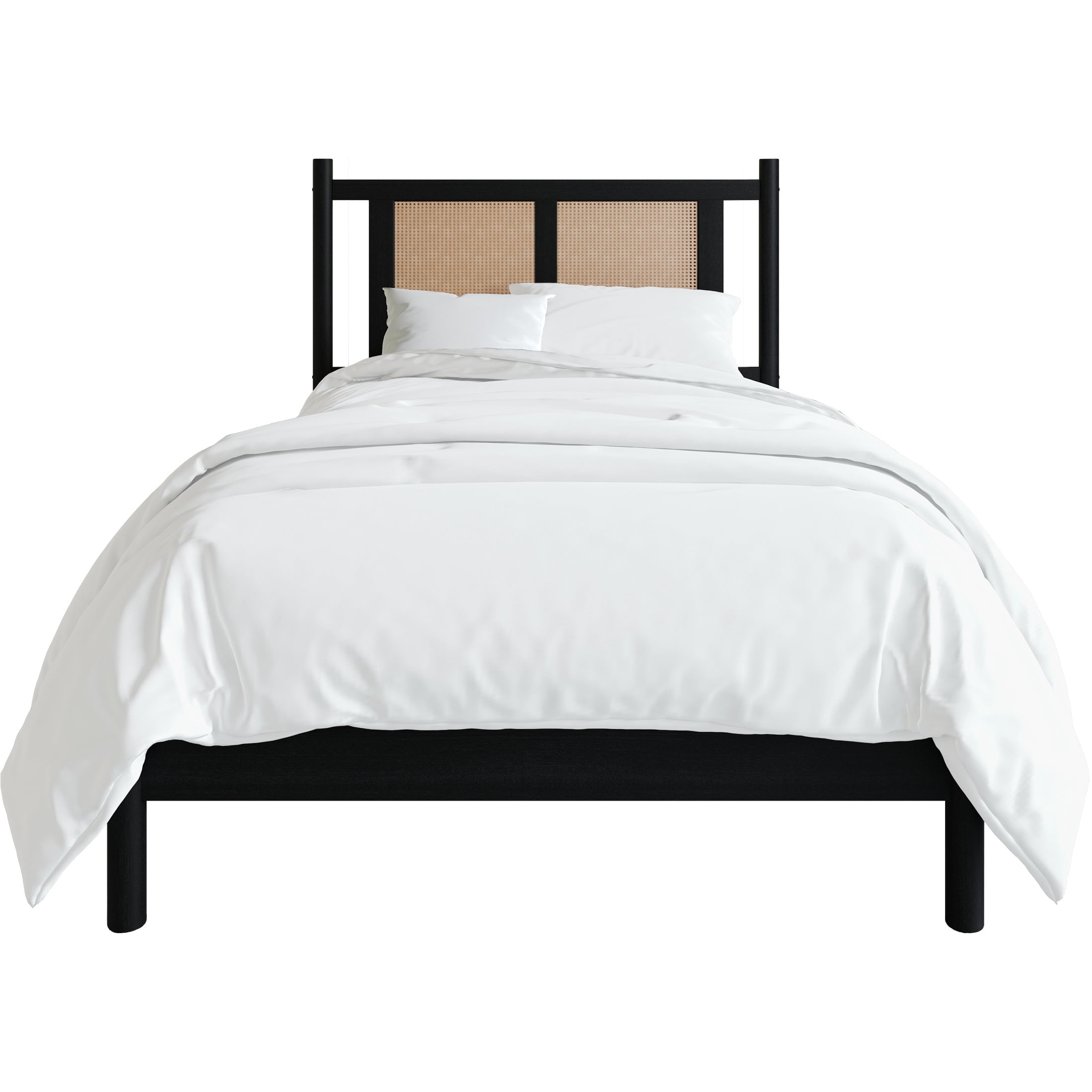 Castle Place Rattan Twin Wooden Platform Bed, Black
